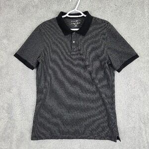 Banana Republic Polo Shirt Men's Large Gray Black Striped Casual Cotton Classic